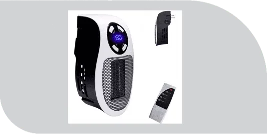 Ultra Air Heater with its remote control showing the adjustable heat settings
