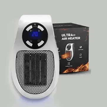 Ultra Air Heater next to its retail box, ready to travel