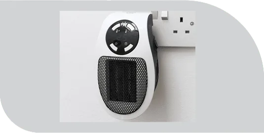 Ultra Air Heater mounted on a wall socket showing the control dial